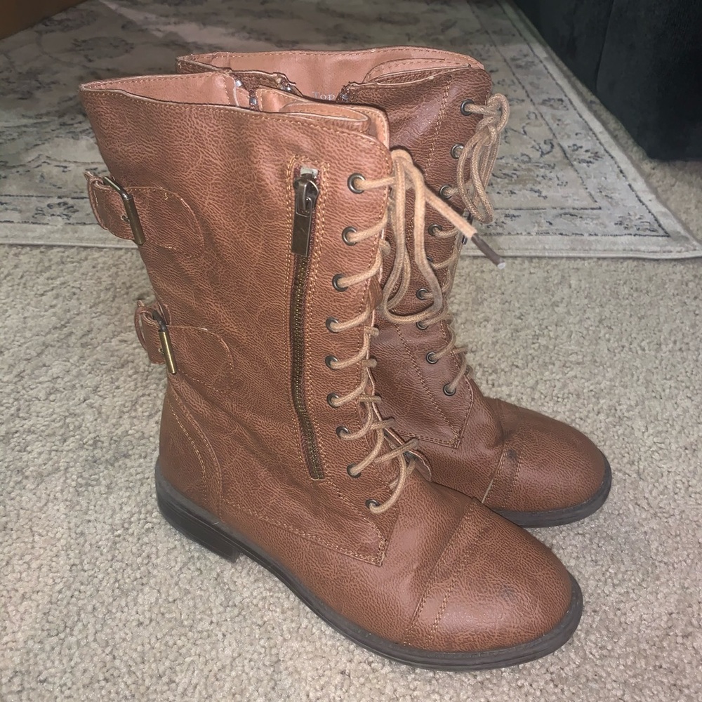 Brown combat boots